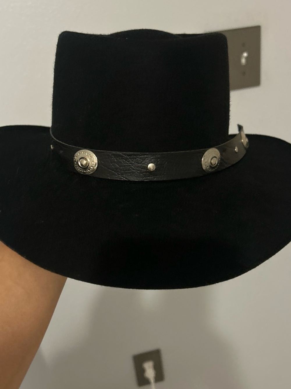 Black Western Felt Hat with Decorative Leather Band